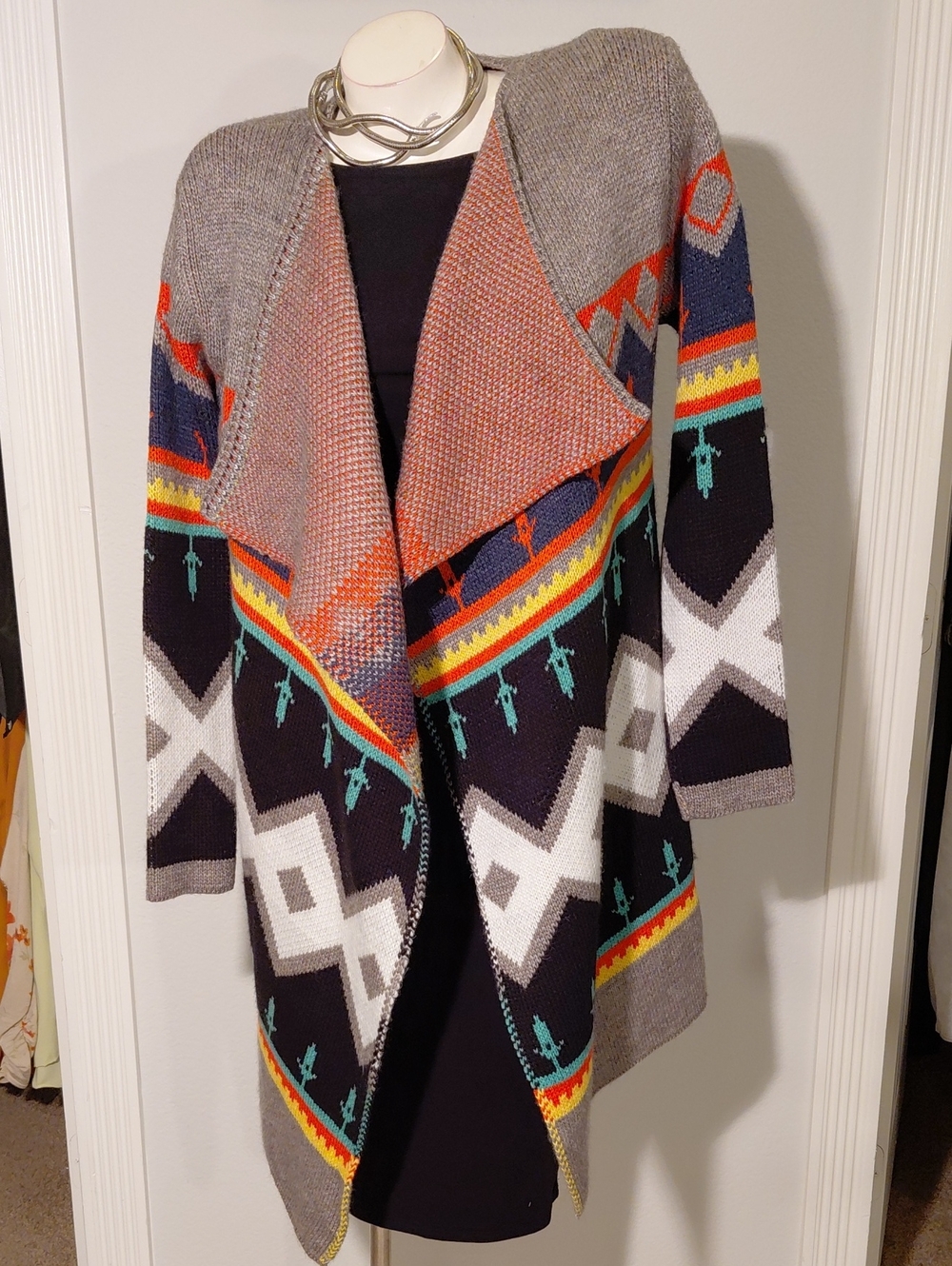 Open-Front Southwestern Print Cardigan Sweater